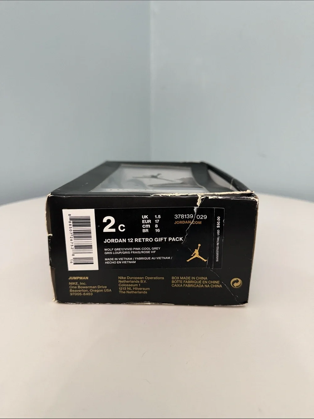 Jordan 12 Retro Gift Pack infant 2c - wolf grey/vivid pink with matching hat
